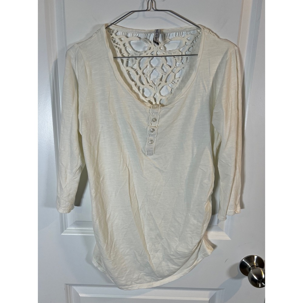 Belly by Design Womens Maternity Top Crochet Lace Back‎ Cream Large